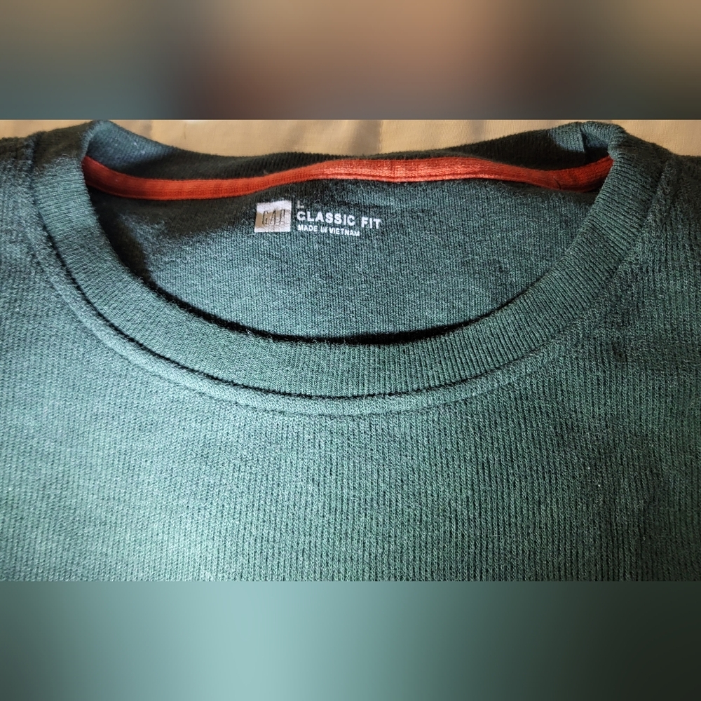 Gap Mens Midweight Micro Ribb Knit pullover Large 100% Cotton Forest Green